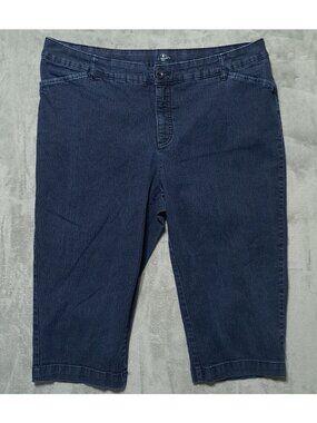 St Johns Bay 18W Capri Pants Blue Denim Dark Wash Cotton Blend Casual